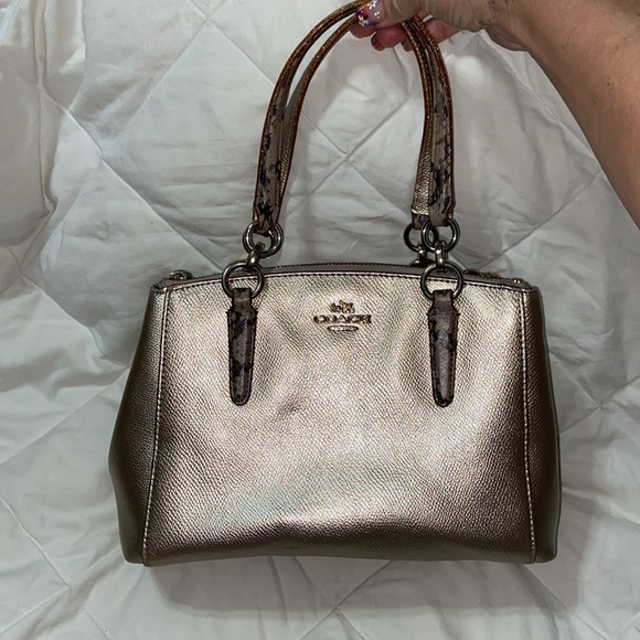 Coach Mini Christie metallic with snake embossed satchel strap carry all - Picture 3 of 16